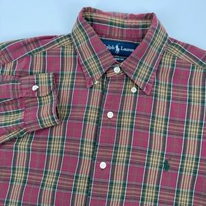 Ralph Lauren Men’s Medium Classic Fit Brown Red Plaid Long Sleeve‎ Button Down